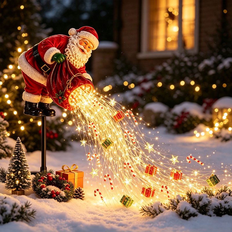 Santa Magic Pouring LED Christmas Garden Light - Solar Stake with Star Gift Box Candy Cane - Outdoor Holiday Decor - Variation B6