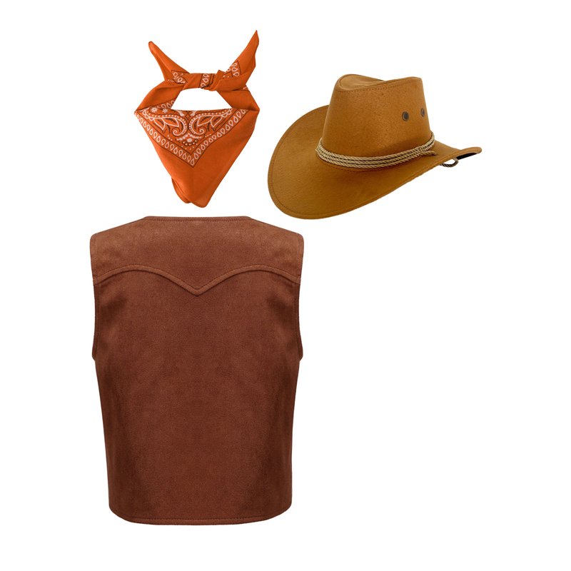 Kids Cowboy Costume for Boys and Girls - Orange 8 - Western Rodeo Dress Up