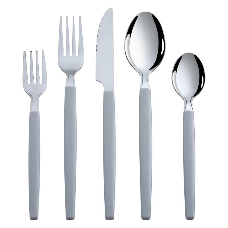 49-Piece Stainless Steel Flatware Set with Tray - Gray Plastic Handles