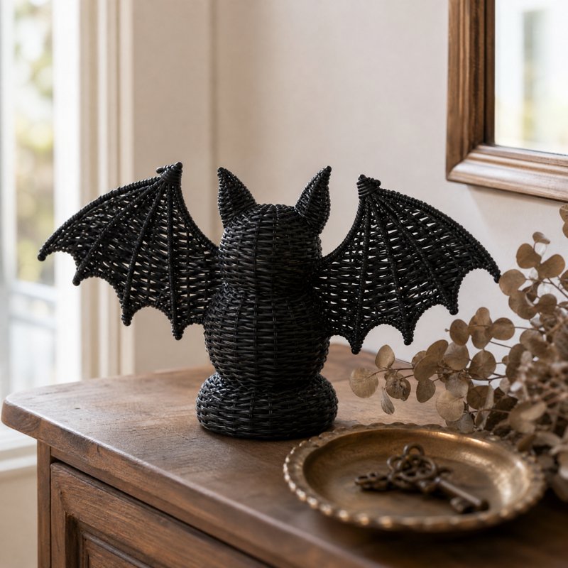 Halloween Woven Bat Figurine - Boho Style Seagrass Ornament, 10.24 Inch Variation of THIS listing