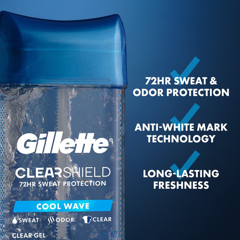 Clear Gel Antiperspirant and Deodorant for Men, Cool Wave, 2.85 oz