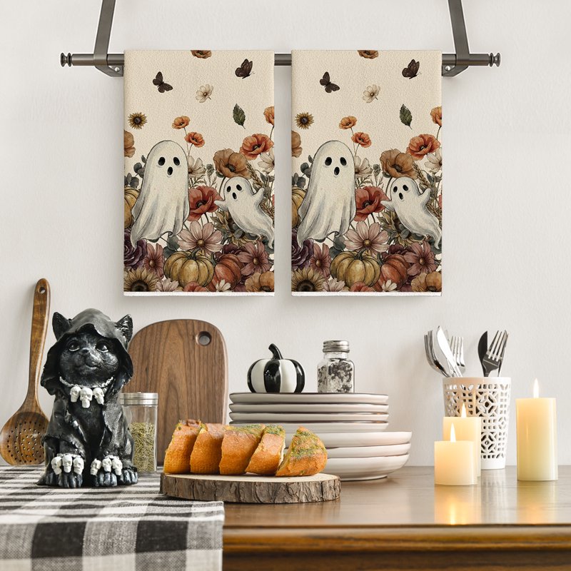 Halloween Pumpkin Butterfly Kitchen Towels Set of 2 - 18x26 Inch Seasonal Dish Hand Towels F