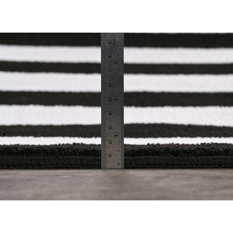 Beach Stripe Washable Bath Rug Set - Black & White, 2 Pieces