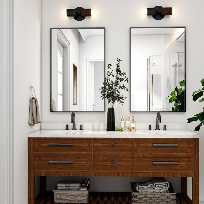 Bathroom Wall Mirror 30x20 Inch Rectangular Black Metal Frame Vanity Mirror - Modern Decor