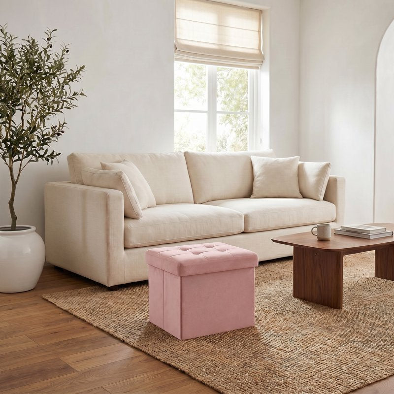 Foldable Storage Ottoman - Jelly Pink, Space-Saving Footrest
