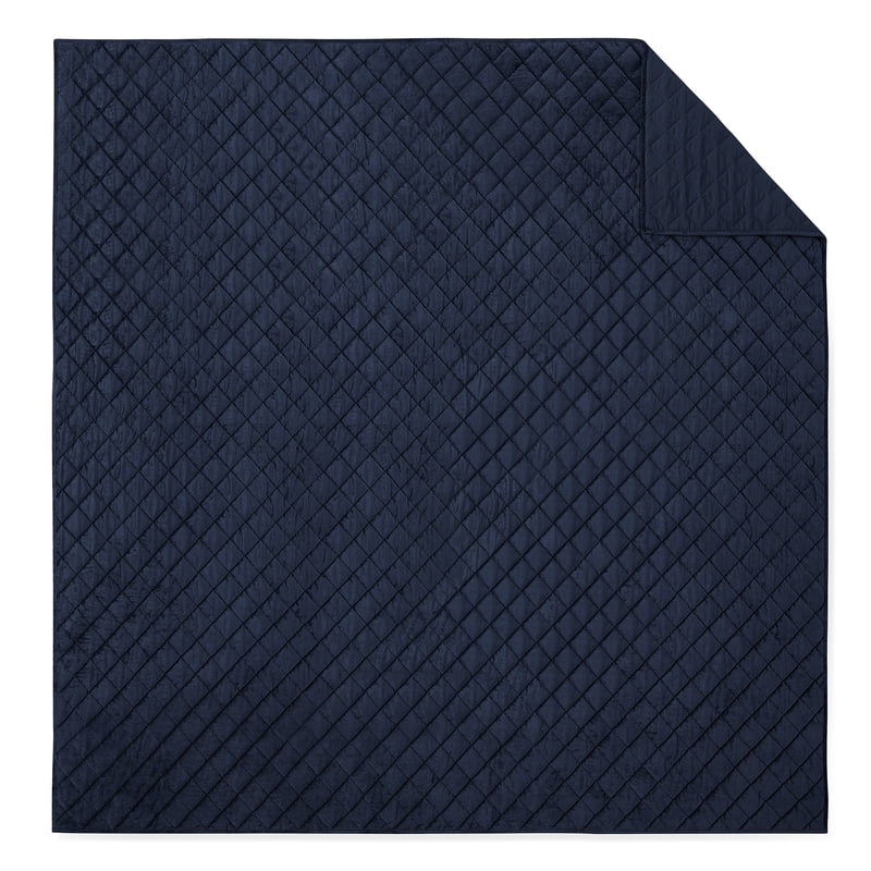 King Navy Blue Velvet Corduroy Quilt 104x94 Inches - Cozy Microfiber Bedding