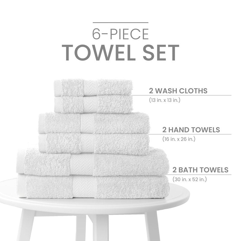 Martex 6-Piece Cotton Towel Set - White, Quick Dry & Plush
