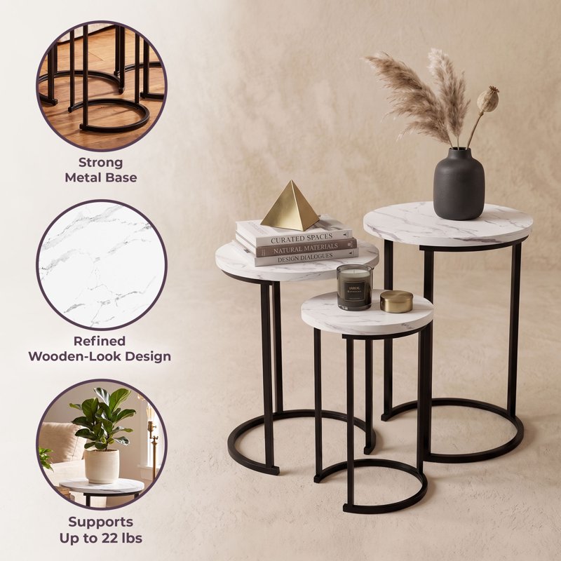 Nesting Side Table Set - 3 Round Accent Tables in Modern Design