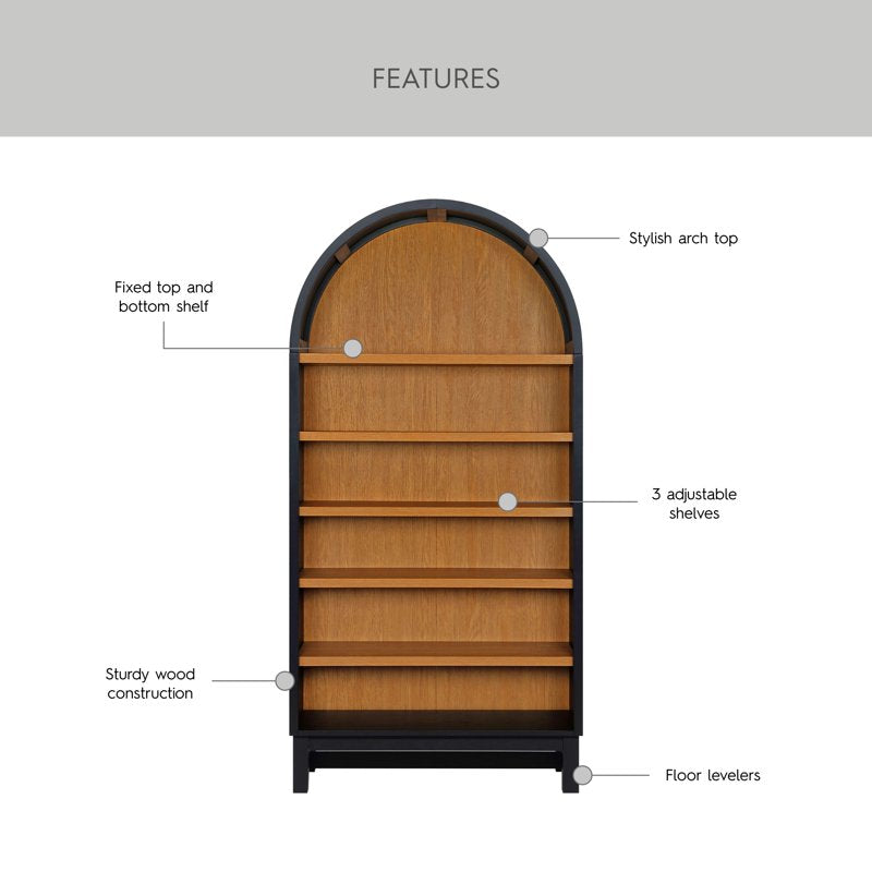 Open Arch Bookcase with Adjustable Shelves - Multiple Colors