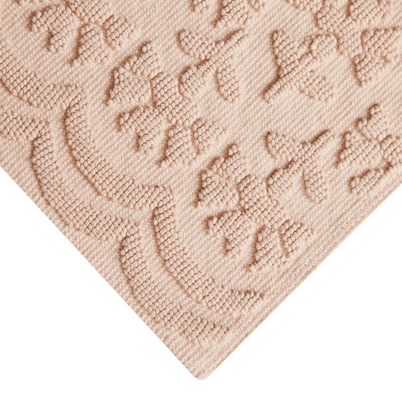 Floral Block Scallop Bath Rug Set - Pink 17x24 & 20x30 Inches, Cotton, Non-Slip