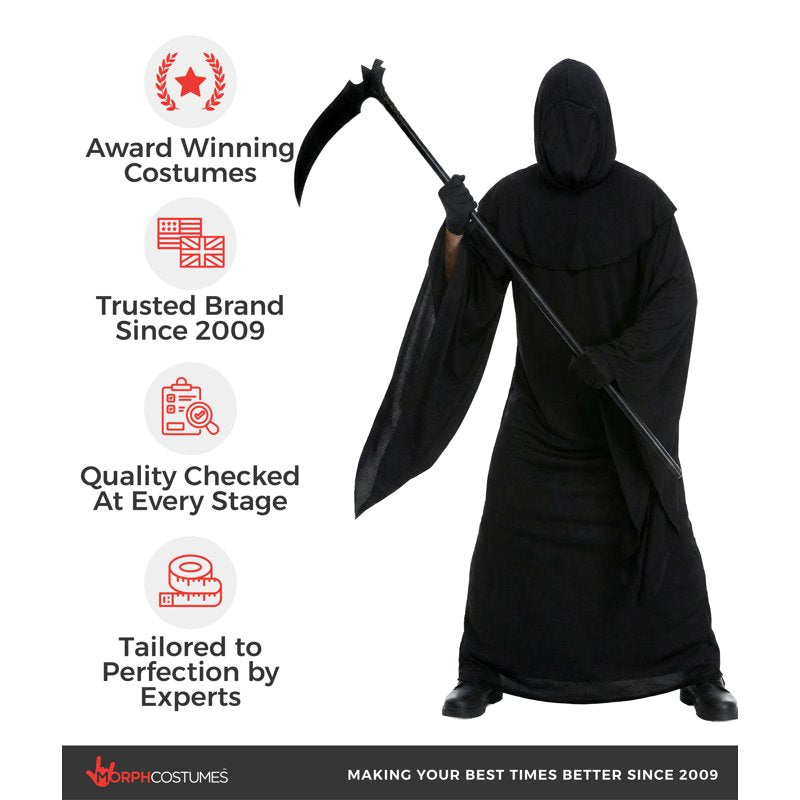 Morph Mens Grim Reaper Costume XL Halloween Death Robe & Gloves - Scary Adult Outfit