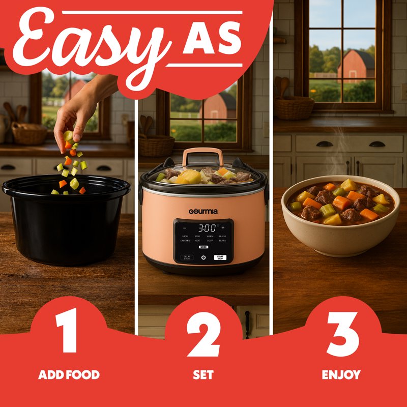 Programmable Slow Cooker 4.5 QT with 5 Presets - Peach