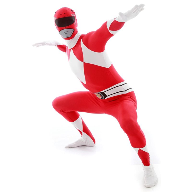 Adult Red Power Ranger Morphsuit Costume XL - Superhero Fancy Dress Halloween