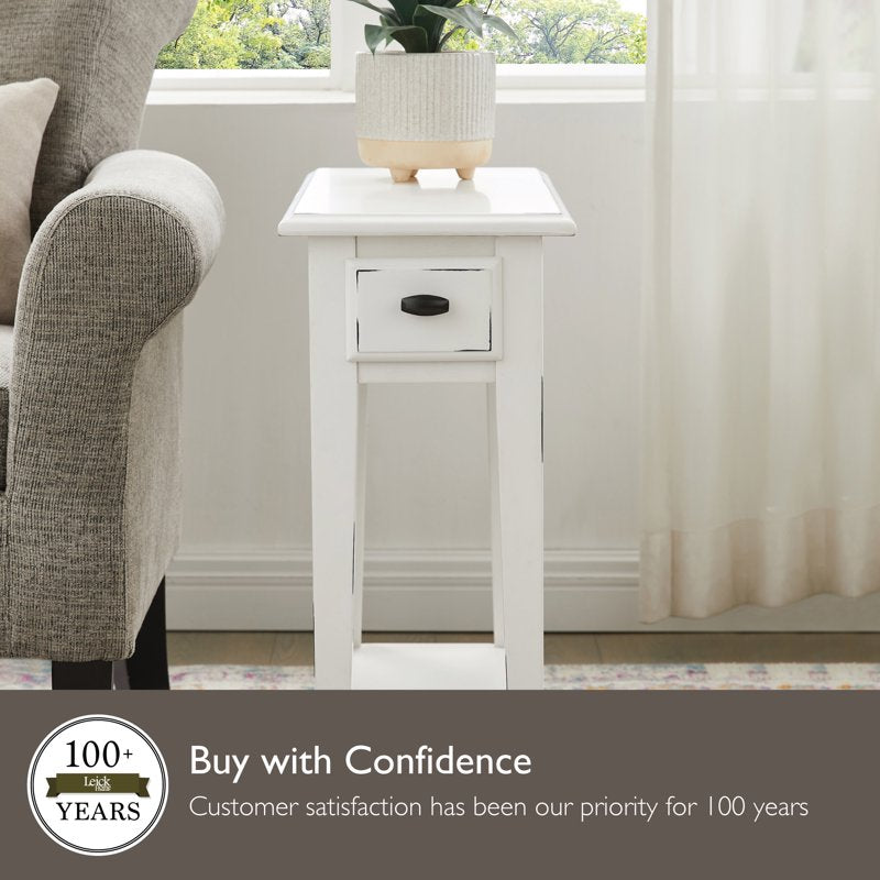 Narrow 1-Drawer End Table with Shelf - Farmhouse White