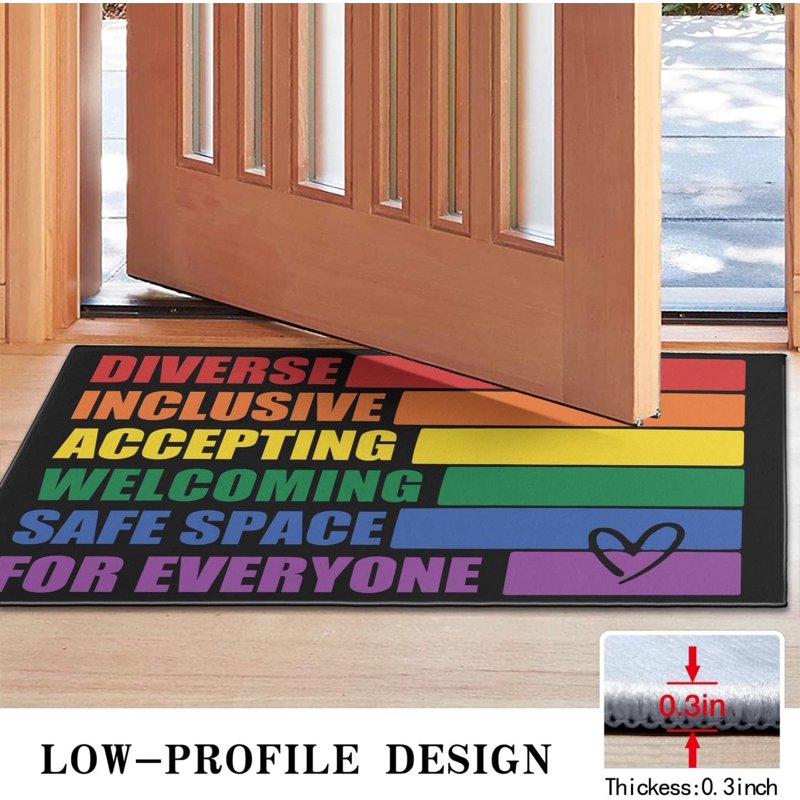 Rainbow Doormat - Non-Slip Absorbent Front Door Rug, Machine Washable Welcome Mat, 30x17 Inches - One Size, Rainbow