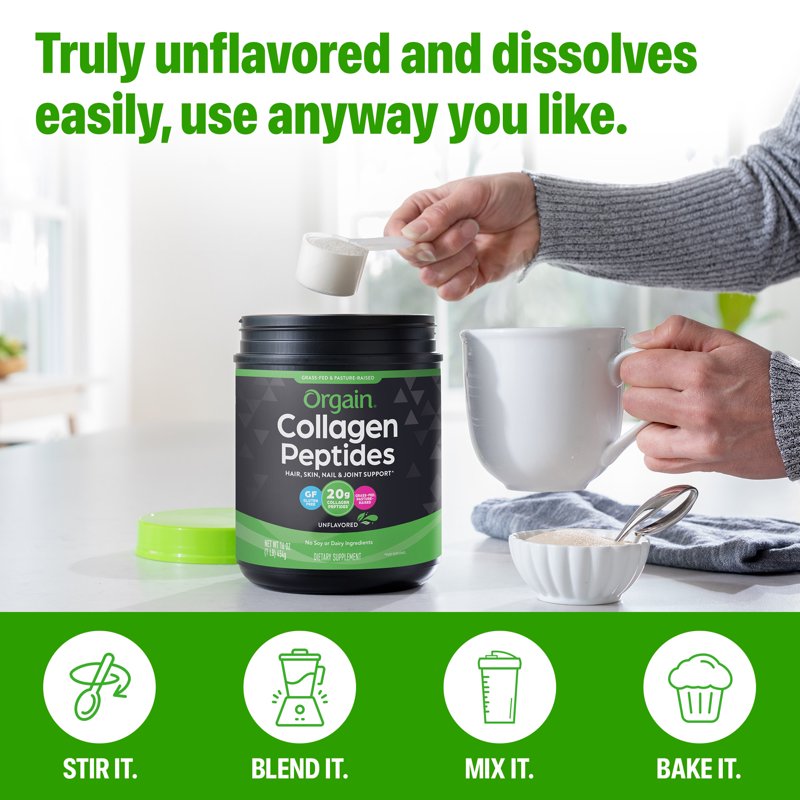 Hydrolyzed Grass-Fed Collagen Peptides Powder - Unflavored, 1 lb