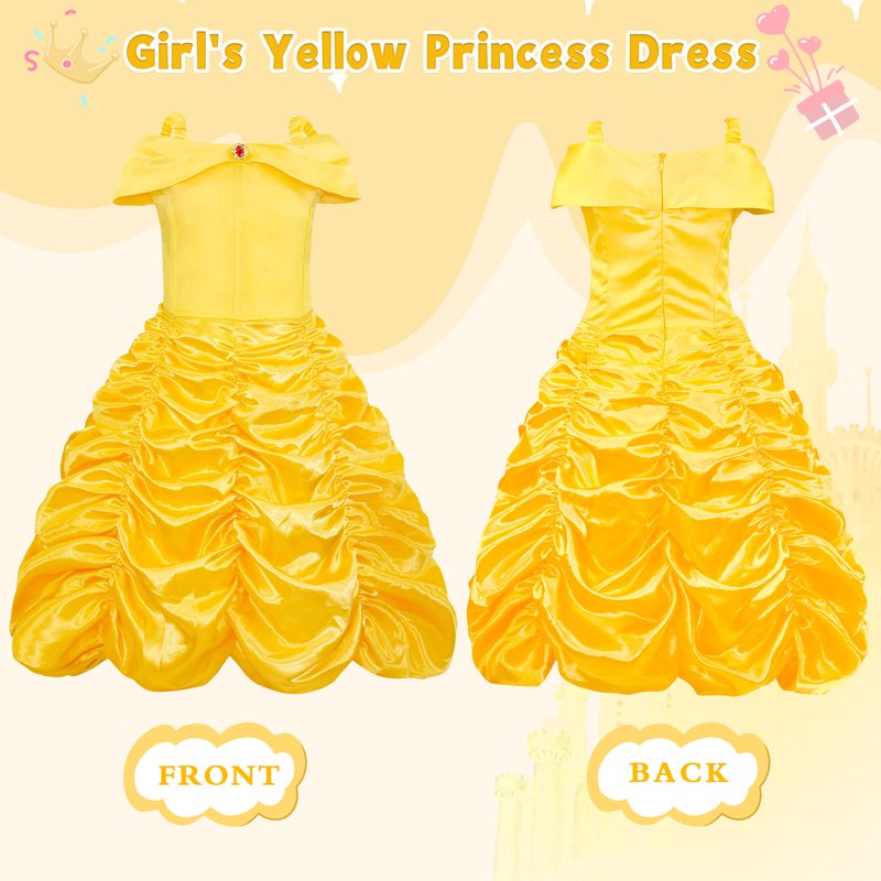 Girls Princess Dress Off Shoulder Costume G010-Yellow 8 (6-7 Years) - Little Girl Halloween Birthday Outfit