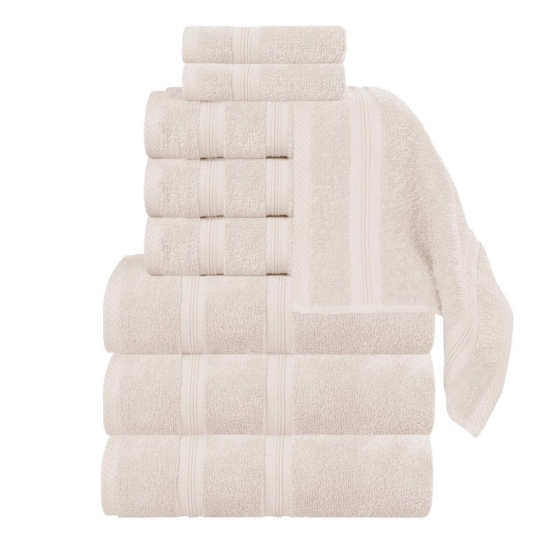 Ivory 9-Piece Cotton Towel Set - Quick Dry, Zero Twist, Plush & Absorbent