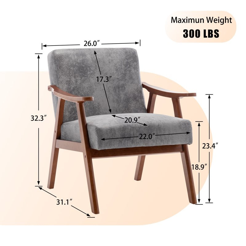 Mid-Century Modern Accent Chair with Solid Wood Legs - Multiple Colors