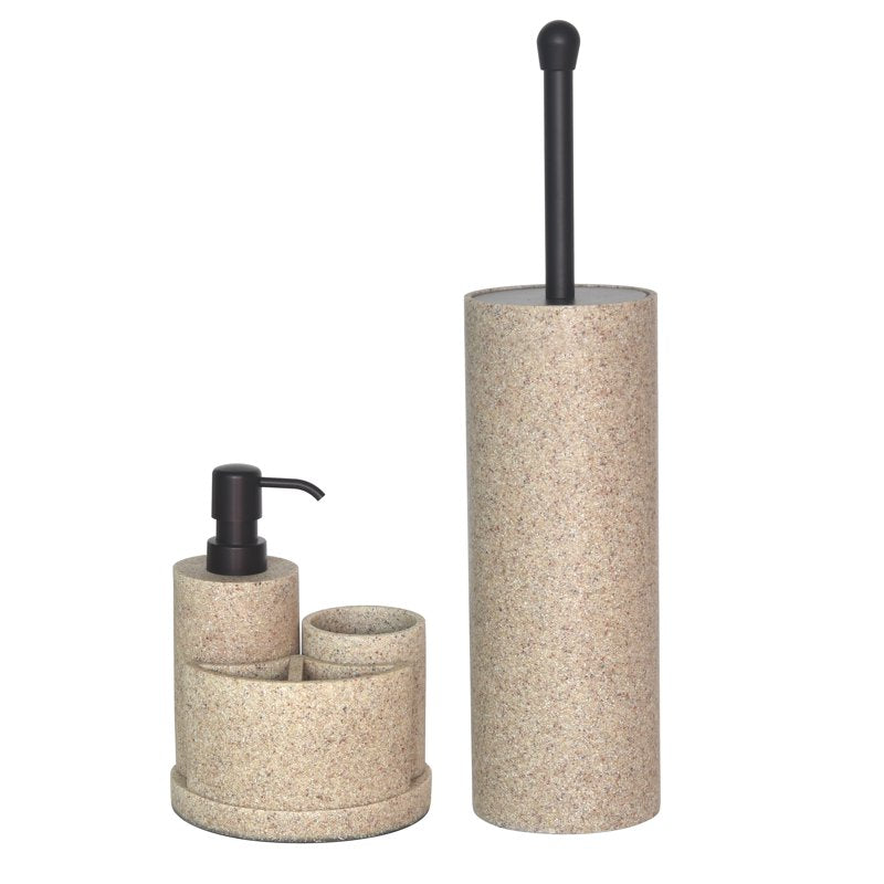 Sandstone Bathroom Accessory Set - 3-Piece Countertop Organizer in Beige