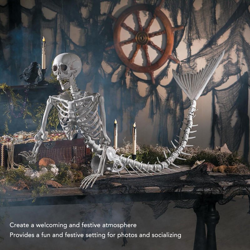 Life Size Skeleton Mermaid Halloween Outdoor Decoration with Movable Joints