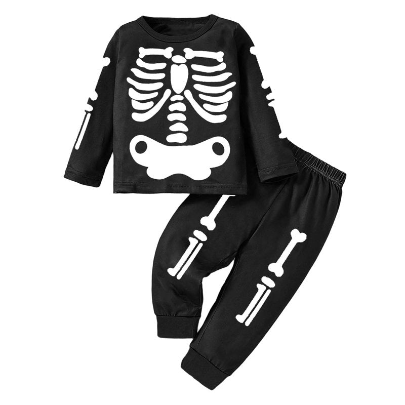 Toddler Halloween Costume Set Black 6-12 Months Skeleton Unisex Two Piece Outfit