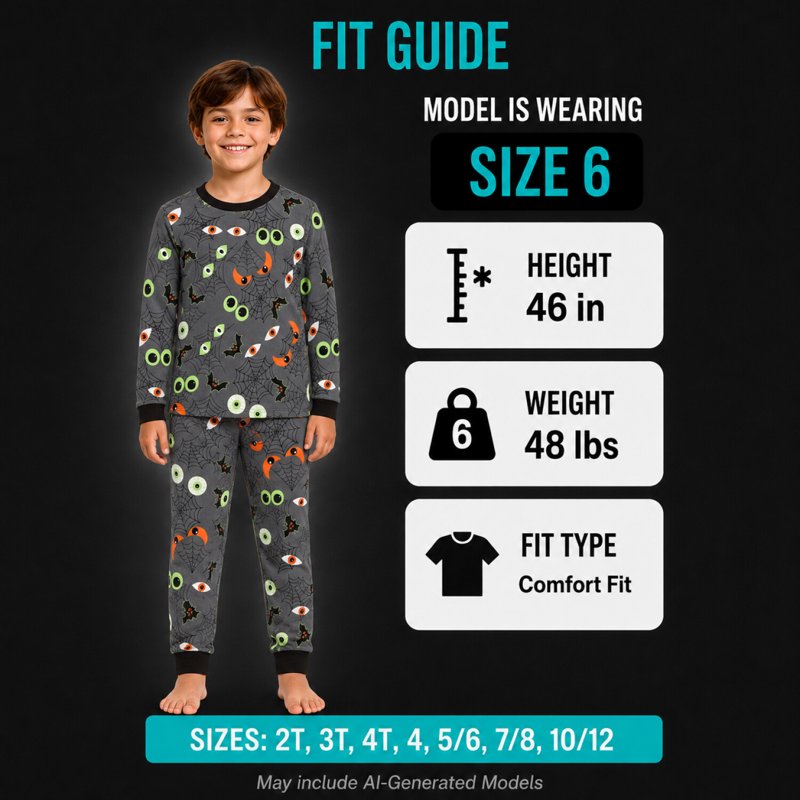 Charcoal Spooky Boys Pajama Set - Halloween Glow-In-The-Dark 2-Piece Sleepwear (2T-12, Long Sleeve)