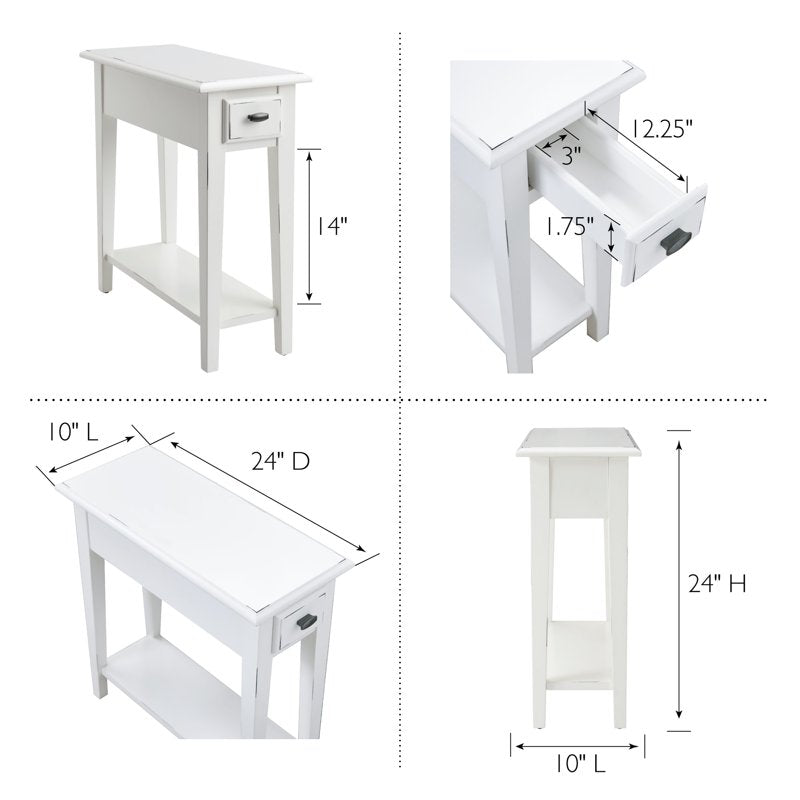 Narrow 1-Drawer End Table with Shelf - Farmhouse White
