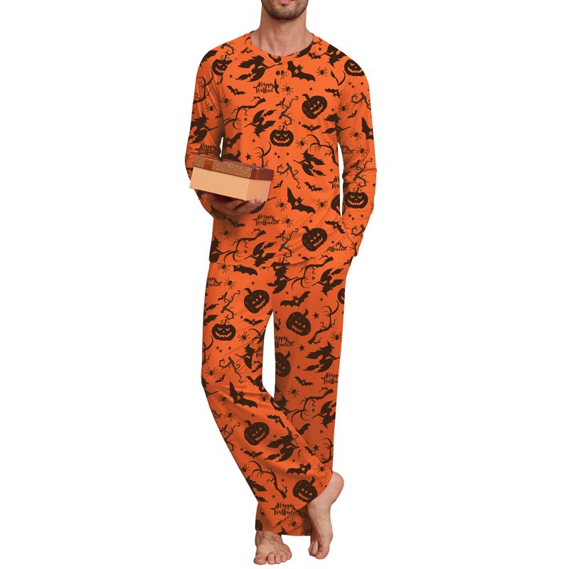 Halloween Couple Pajama Sets - Yellow Pumpkin Witch, Men M