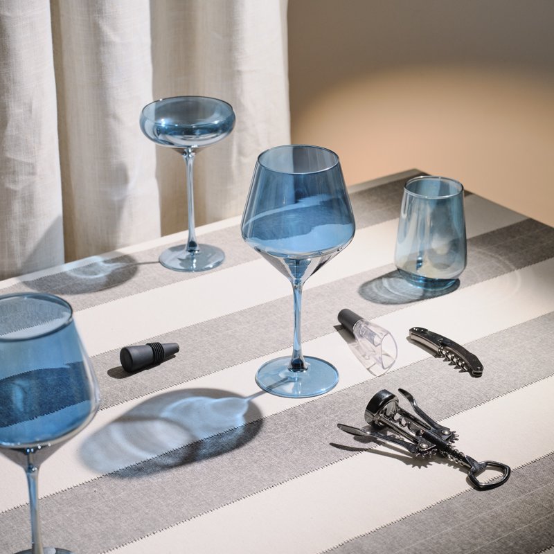 Angled Wine Glass Set - Iridescent Blue 4-Pack
