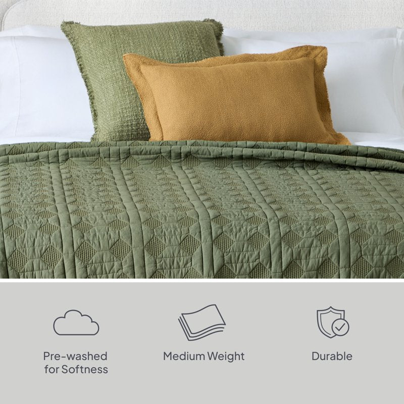 Better Homes & Gardens Crafted Geo Cotton Quilt - Full/Queen, Dark Green