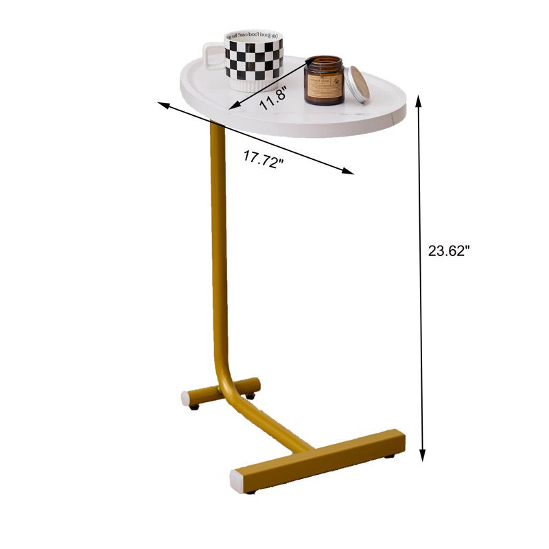 C-Shaped Side Table with Metal Frame - Space-Saving Design
