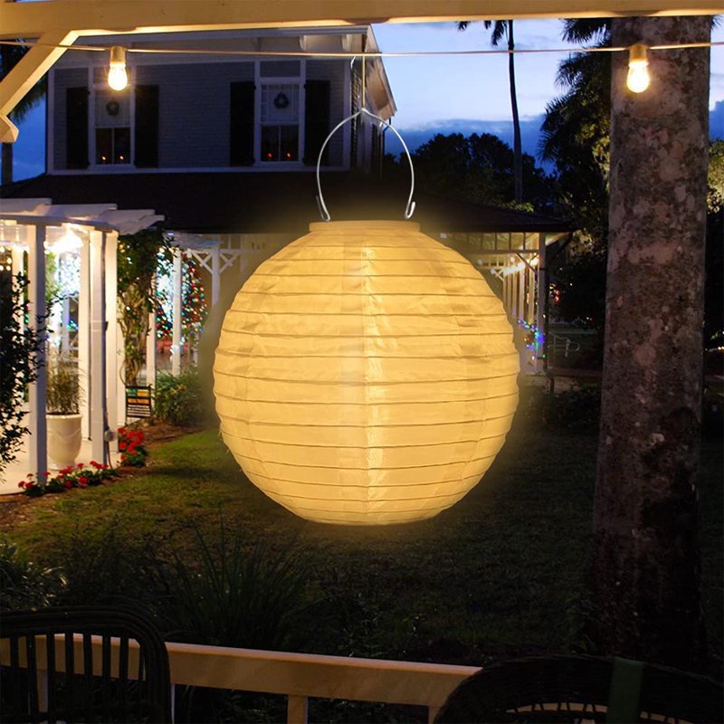 Solar Outdoor Lanterns - Waterproof Nylon Hanging Garden Lights, 2 Pack, 25cm, White