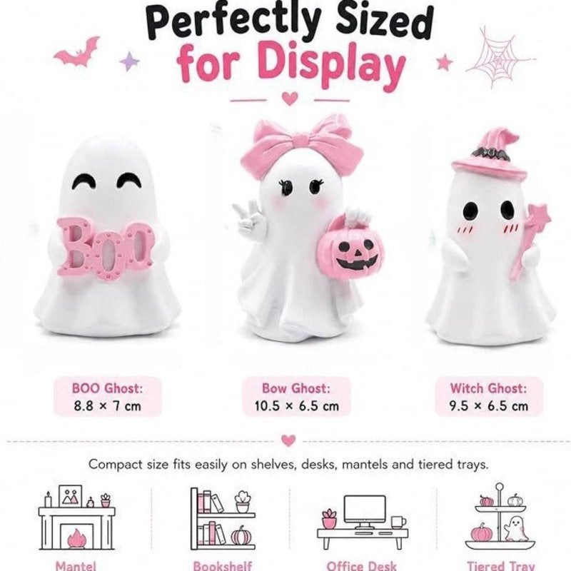Pink Halloween Ghost Figurines Set - Pastel Resin Ghosts for Fall & Holiday Decor - Variation H