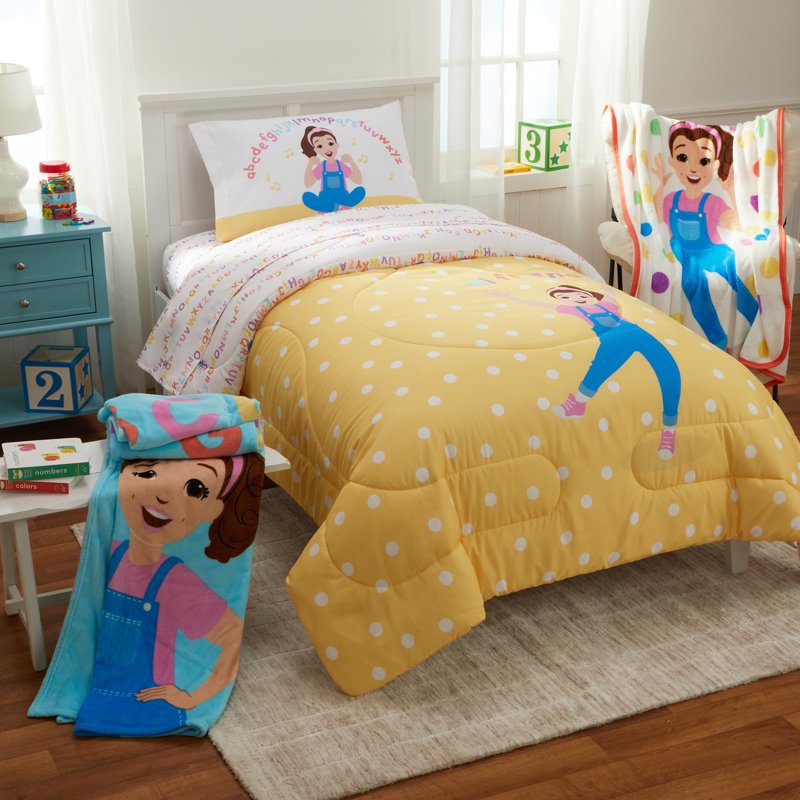 Kids Twin Sheet Set with Vibrant Designs - Microfiber Bed Sheets for Children - Includes Fitted & Flat Sheet, Pillowcase - Ms. Rachel Style