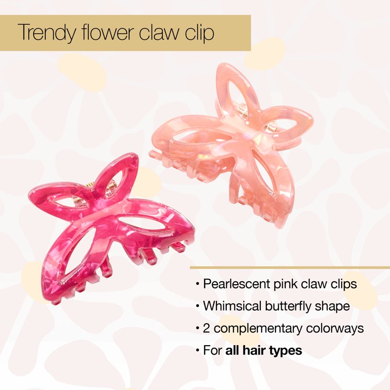 Acrylic Butterfly Claw Clips - Set of 2 Pink Hair Accessories