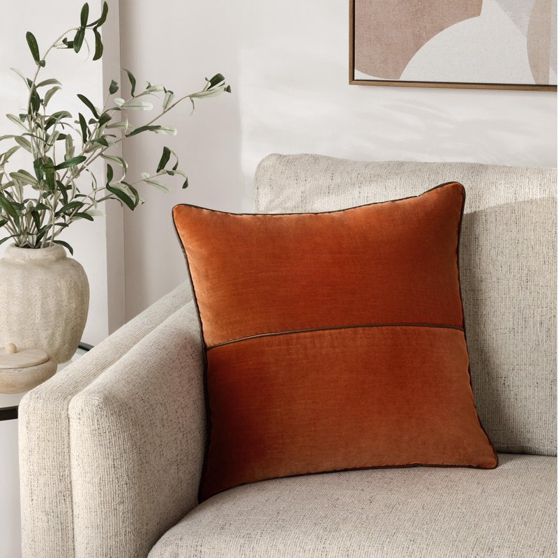 Decorative Pillow Cover 18x18 Auburn Sun Velvet with Faux Leather Trim - Mainstays