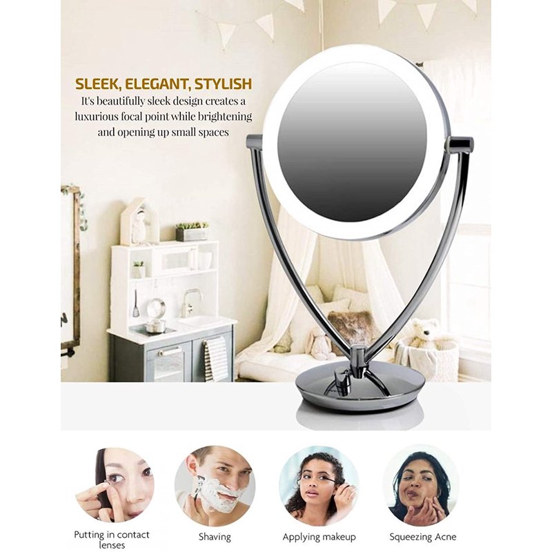 7.5-Inch LED Lighted Makeup Mirror, 1x/5x Magnification Tabletop Vanity Mirror