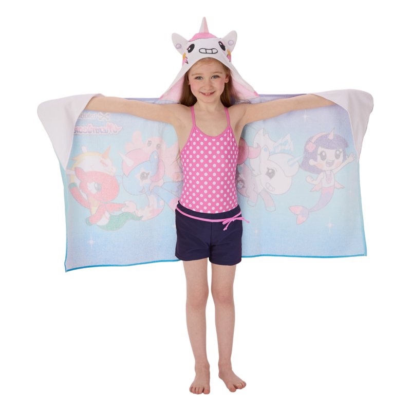 Kids Hooded Bath Towel - Mermicorno Starfall Sea Unicorn Design, 100% Cotton