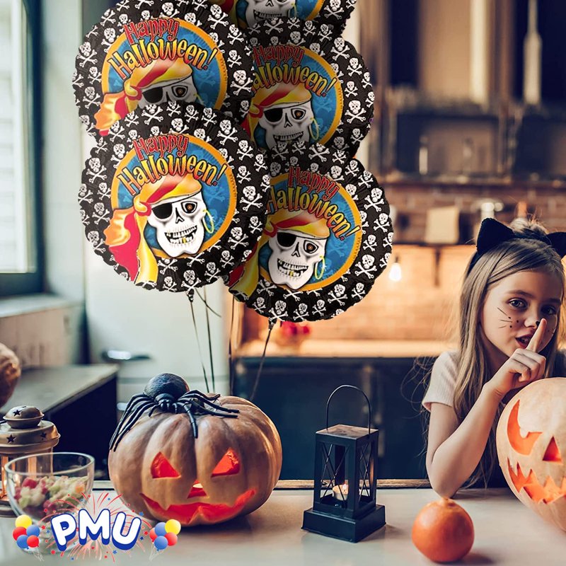 Halloween Pirate Mylar Balloon Pack - 18 Inch Foil Balloons, Variation of Pirate 5