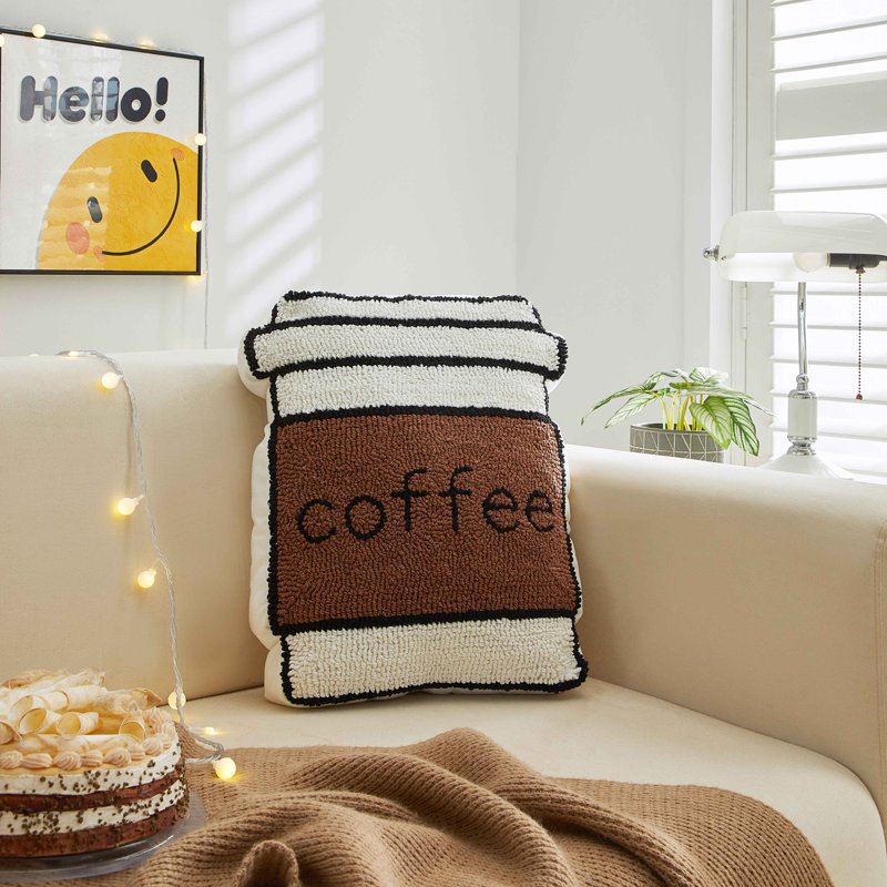 Decorative Coffee Cup Shaped Throw Pillow - Brown & White, 15x13 inches - Variation of THIS listing