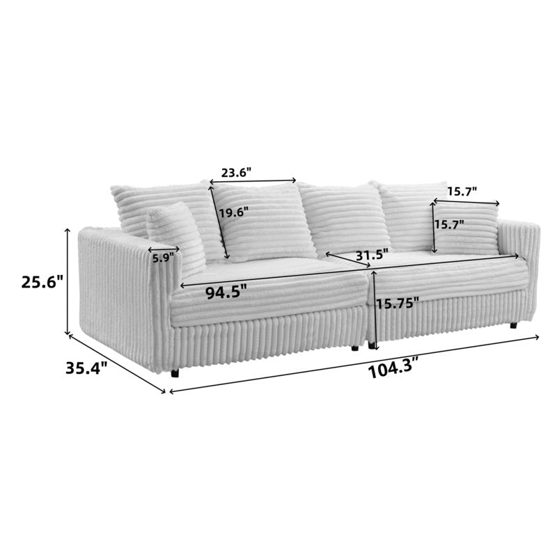 104.3-Inch Plush Corduroy 4-Seat Sofa - Cloud-Like Comfort