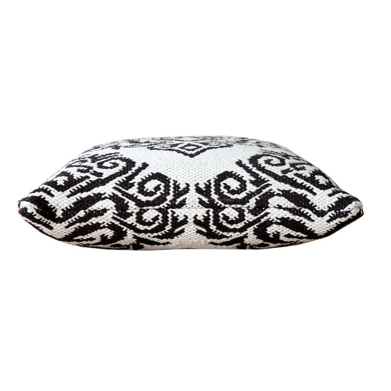 20x20 Inch White Black Medallion Cotton Blend Pillow Cover - Machine-Made