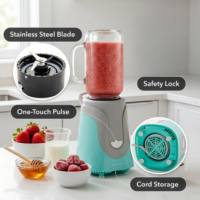 Personal Blender with 18 Oz Mason Jar - 300W, Turquoise