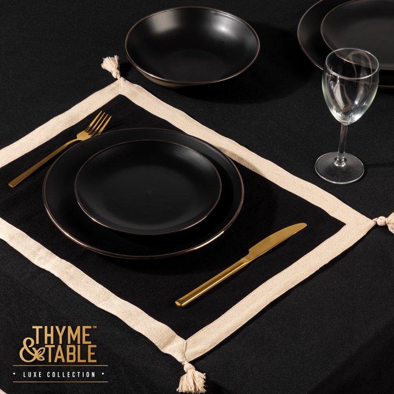 Black and Gold Border Placemat Set - 14" x 19" - 6 Pack