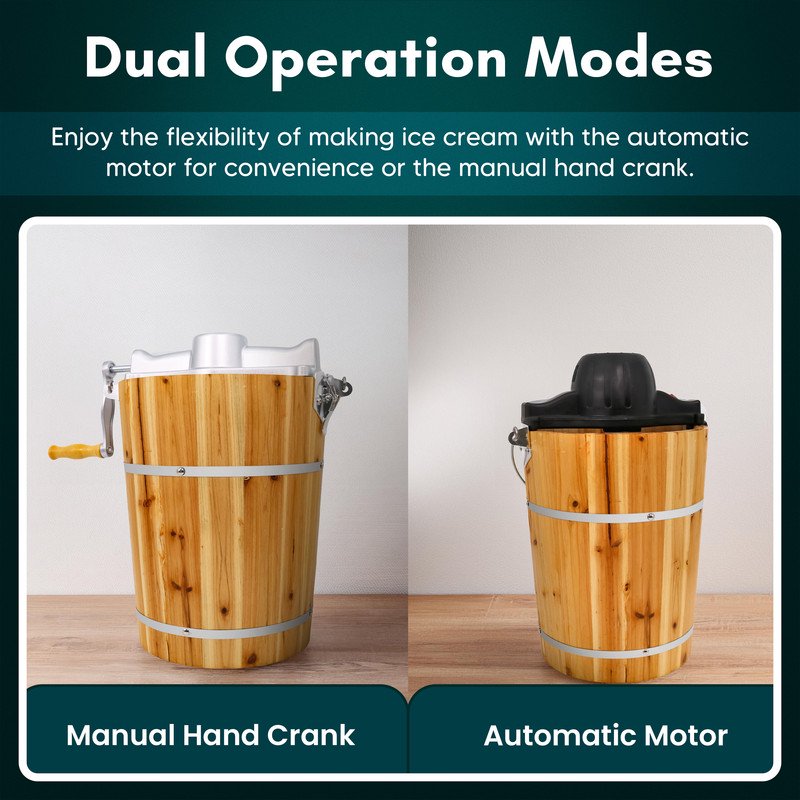6-Quart Old Fashioned Pine Bucket Ice Cream Maker with Hand Crank