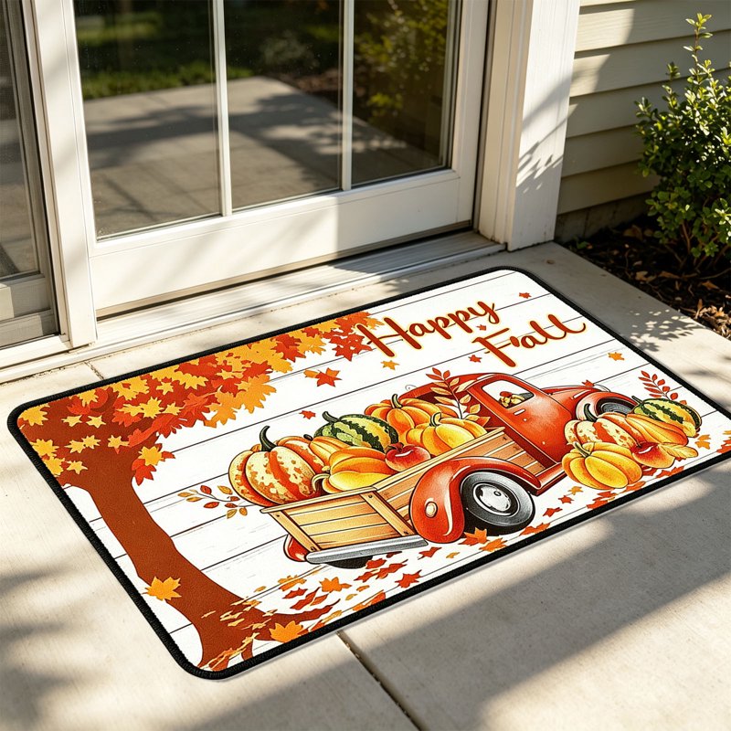Thanksgiving Non-Slip Harvest Doormat - Truck with Pumpkins Sibling S