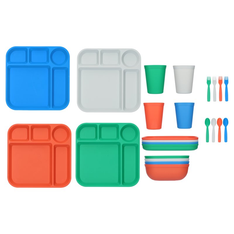Kids 24-Piece Plastic Dinnerware Set - Multicolor, Blue