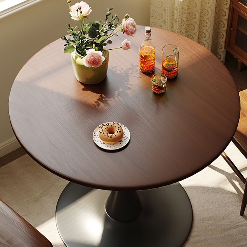 23.6" Round Dining Table - Compact Wood Table for 2, Walnut