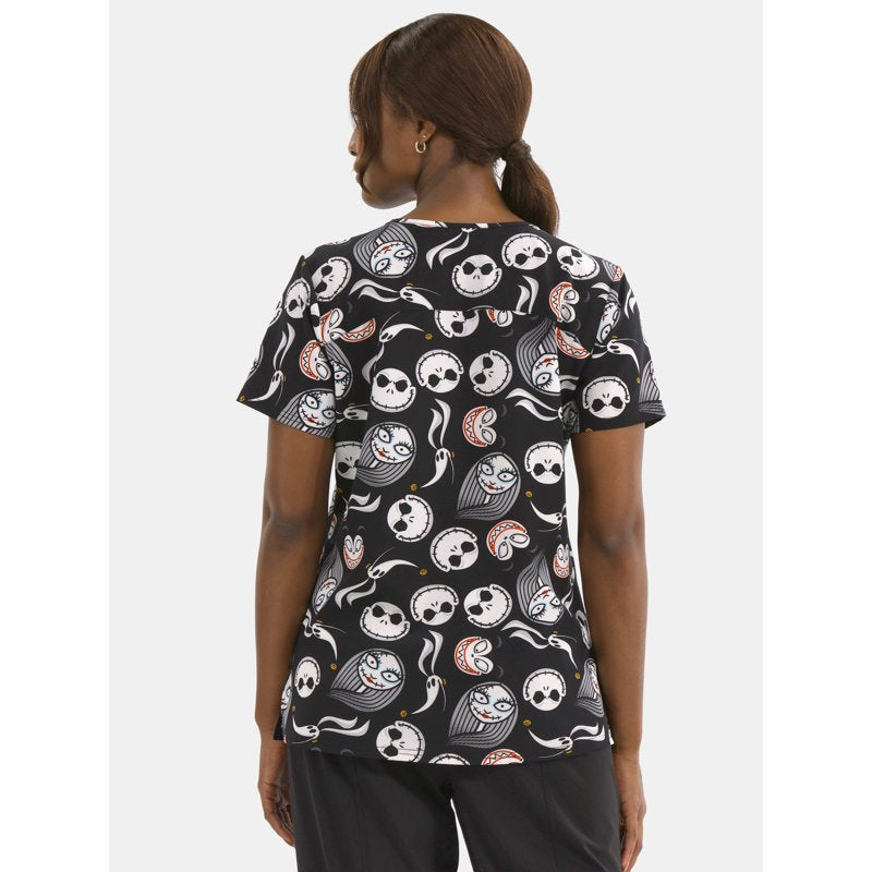 Nightmare Before Christmas Women's Graphic Scrub Top Black NBC M - Jack Sally Zero